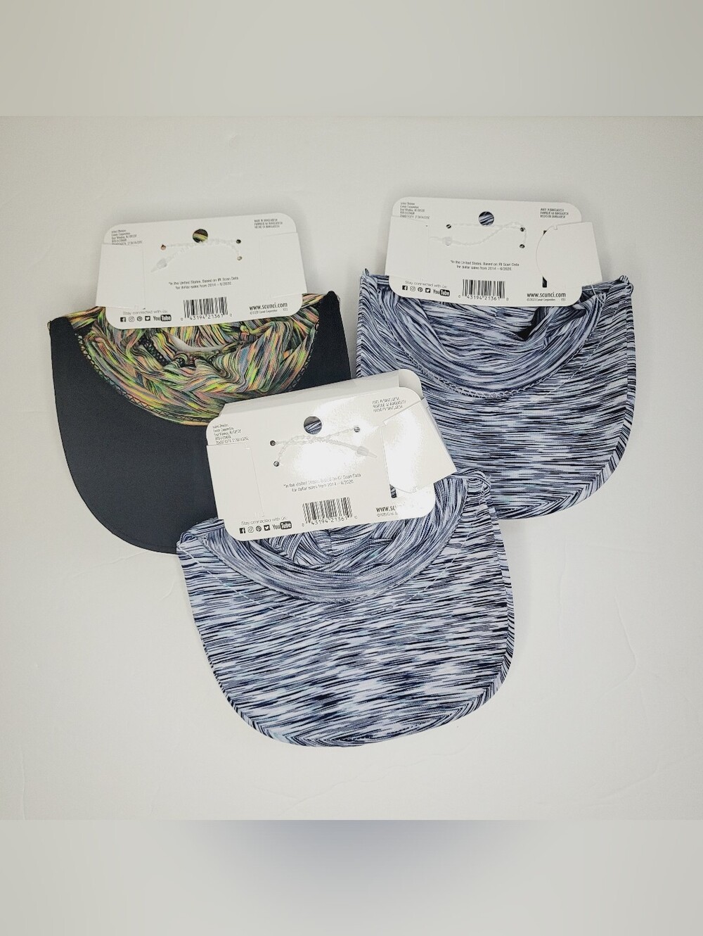 Lot 3-Scunci Multi-Wear Visor Cap Rainbow/Black, Blue/White, Blue/White - Picture 2 of 7